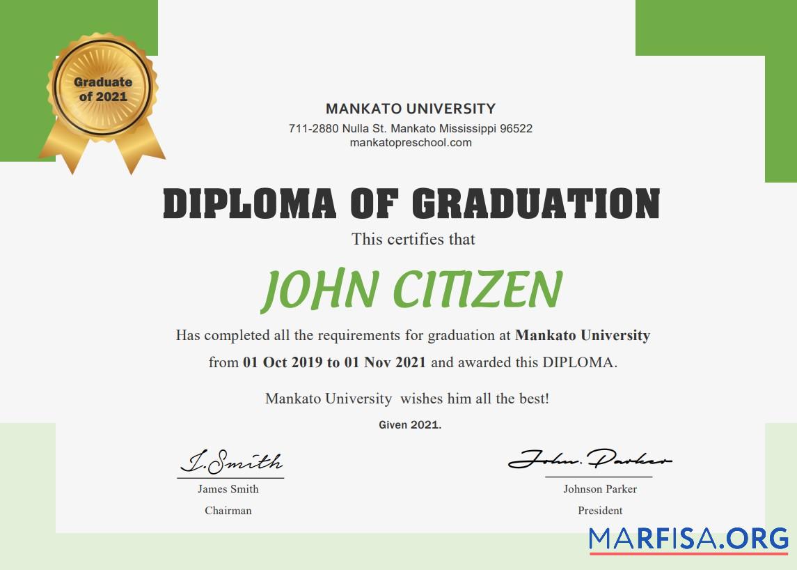 Realistic USA Diploma cert example